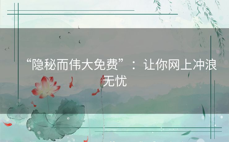 “隐秘而伟大免费”:让你网上冲浪无忧 “隐秘而伟大免费”:让你网上冲浪无忧
