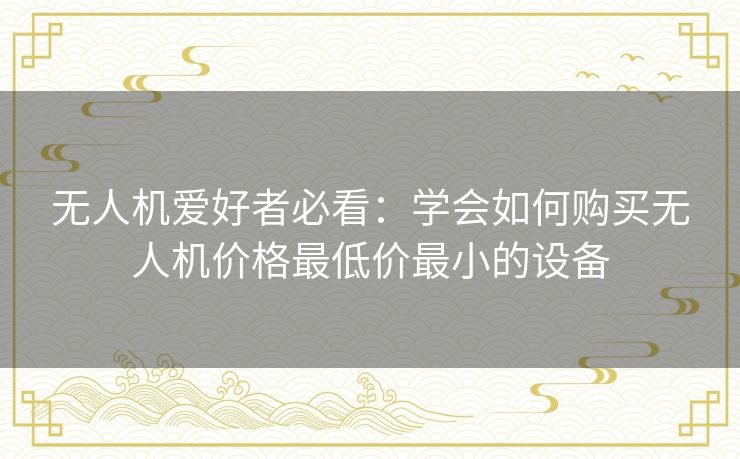 无人机爱好者必看：学会如何购买无人机价格最低价最小的设备