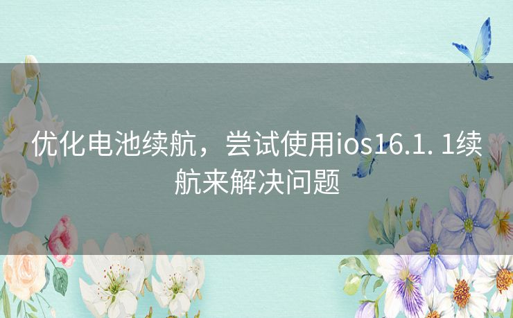 优化电池续航,尝试使用ios16.1. 1续航来解决问题 优化电池续航,尝试使用ios16.1. 1续航来解决问题