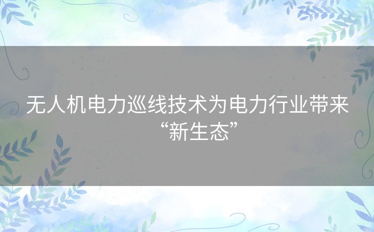 无人机电力巡线技术为电力行业带来“新生态” 无人机电力巡线技术为电力行业带来“新生态”