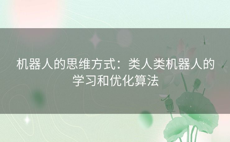 机器人的思维方式:类人类机器人的学习和优化算法 机器人的思维方式:类人类机器人的学习和优化算法