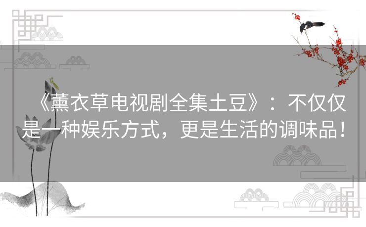 《薰衣草电视剧全集土豆》：不仅仅是一种娱乐方式，更是生活的调味品！