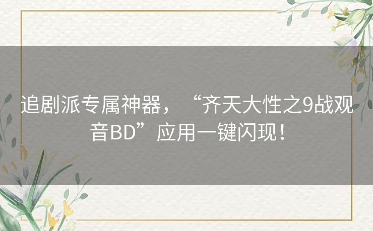 追剧派专属神器,“齐天大性之9战观音BD”应用一键闪现! 追剧派专属神器,“齐天大性之9战观音BD”应用一键闪现!