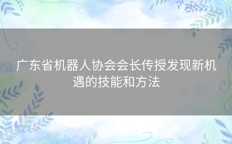 广东省机器人协会会长传授发现新机遇的技能和方法 广东省机器人协会会长传授发现新机遇的技能和方法