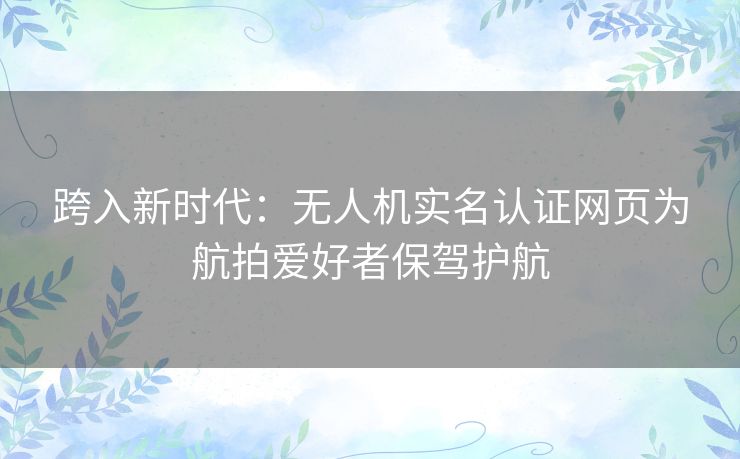 跨入新时代:无人机实名认证网页为航拍爱好者保驾护航 跨入新时代:无人机实名认证网页为航拍爱好者保驾护航