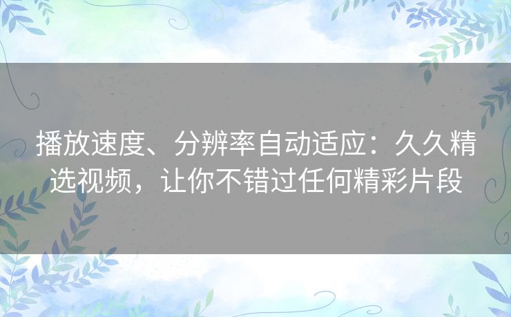播放速度、分辨率自动适应:久久精选视频,让你不错过任何精彩片段 播放速度、分辨率自动适应:久久精选视频,让你不错过任何精彩片段