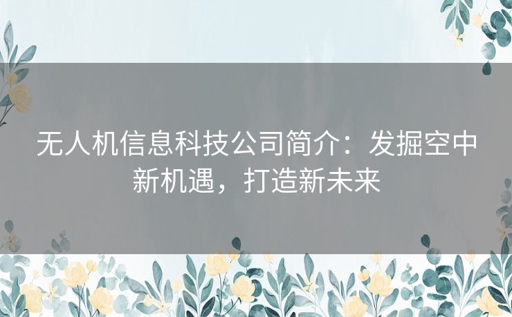 无人机信息科技公司简介:发掘空中新机遇,打造新未来 无人机信息科技公司简介:发掘空中新机遇,打造新未来