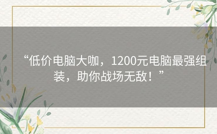 “低价电脑大咖,1200元电脑最强组装,助你战场无敌!” “低价电脑大咖,1200元电脑最强组装,助你战场无敌!”