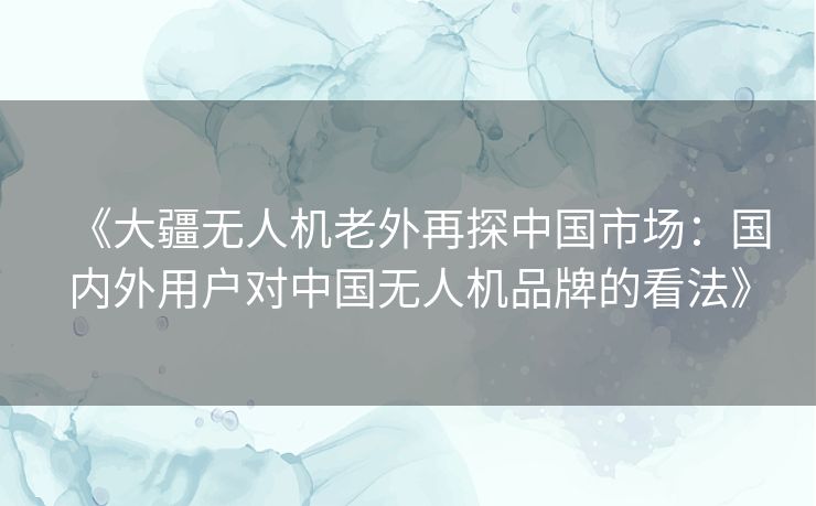 《大疆无人机老外再探中国市场:国内外用户对中国无人机品牌的看法》 《大疆无人机老外再探中国市场:国内外用户对中国无人机品牌的看法》