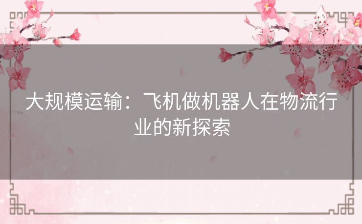 大规模运输:飞机做机器人在物流行业的新探索 大规模运输:飞机做机器人在物流行业的新探索