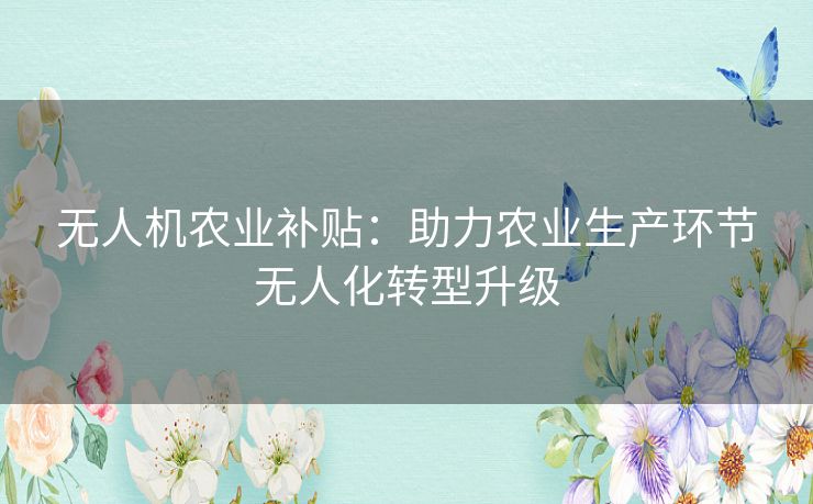 无人机农业补贴:助力农业生产环节无人化转型升级 无人机农业补贴:助力农业生产环节无人化转型升级