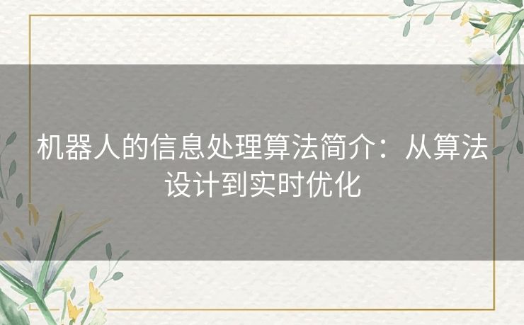 机器人的信息处理算法简介:从算法设计到实时优化 机器人的信息处理算法简介:从算法设计到实时优化