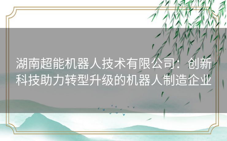 湖南超能机器人技术有限公司:创新科技助力转型升级的机器人制造企业 湖南超能机器人技术有限公司:创新科技助力转型升级的机器人制造企业