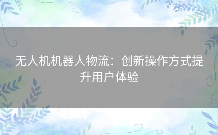 无人机机器人物流:创新操作方式提升用户体验 无人机机器人物流:创新操作方式提升用户体验