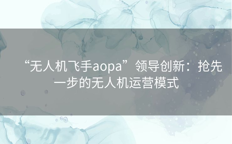 “无人机飞手aopa”领导创新:抢先一步的无人机运营模式 “无人机飞手aopa”领导创新:抢先一步的无人机运营模式