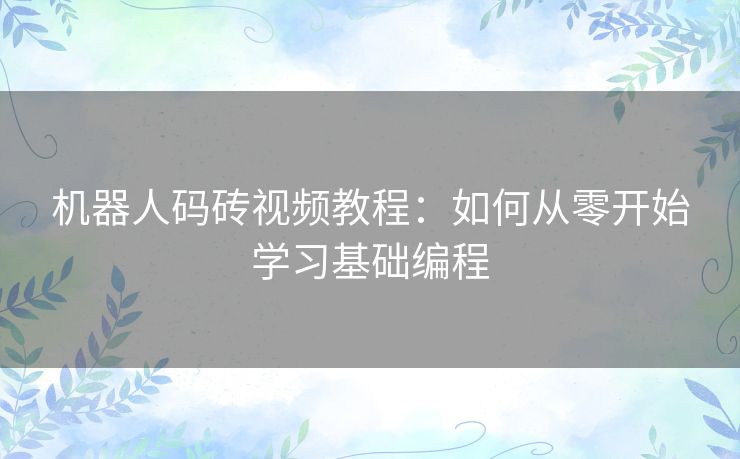 机器人码砖视频教程:如何从零开始学习基础编程 机器人码砖视频教程:如何从零开始学习基础编程