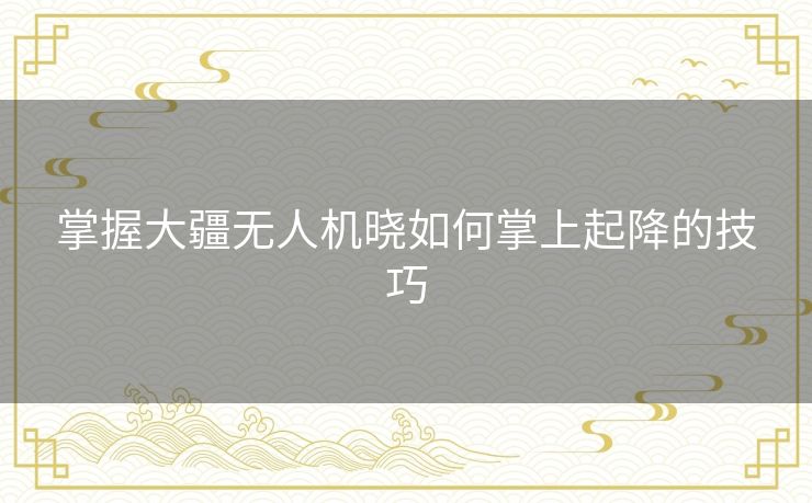 掌握大疆无人机晓如何掌上起降的技巧 掌握大疆无人机晓如何掌上起降的技巧