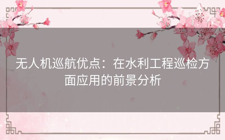 无人机巡航优点:在水利工程巡检方面应用的前景分析 无人机巡航优点:在水利工程巡检方面应用的前景分析