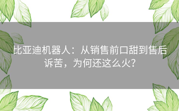 比亚迪机器人:从销售前口甜到售后诉苦,为何还这么火? 比亚迪机器人:从销售前口甜到售后诉苦,为何还这么火?