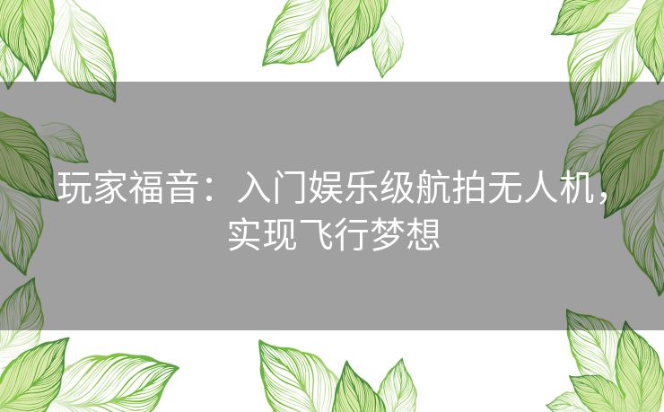 玩家福音:入门娱乐级航拍无人机,实现飞行梦想 玩家福音:入门娱乐级航拍无人机,实现飞行梦想