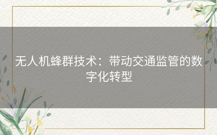 无人机蜂群技术：带动交通监管的数字化转型