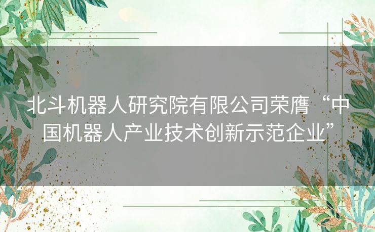 北斗机器人研究院有限公司荣膺“中国机器人产业技术创新示范企业” 北斗机器人研究院有限公司荣膺“中国机器人产业技术创新示范企业”