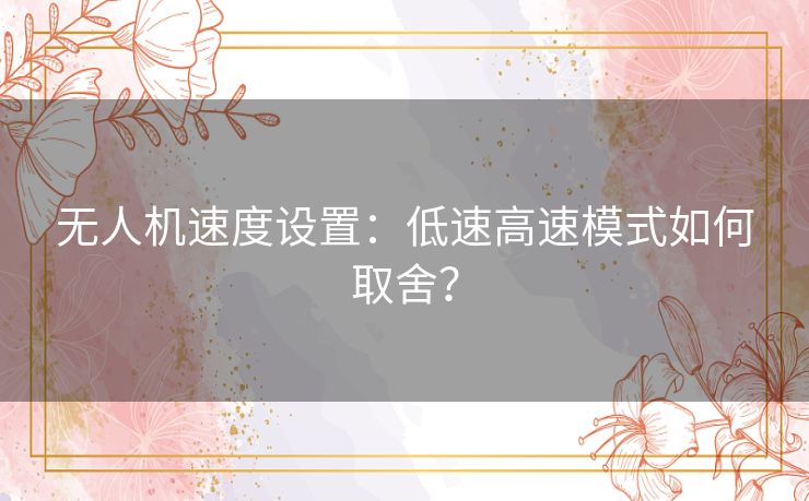 无人机速度设置:低速高速模式如何取舍? 无人机速度设置:低速高速模式如何取舍?
