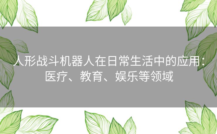人形战斗机器人在日常生活中的应用:医疗、教育、娱乐等领域 人形战斗机器人在日常生活中的应用:医疗、教育、娱乐等领域