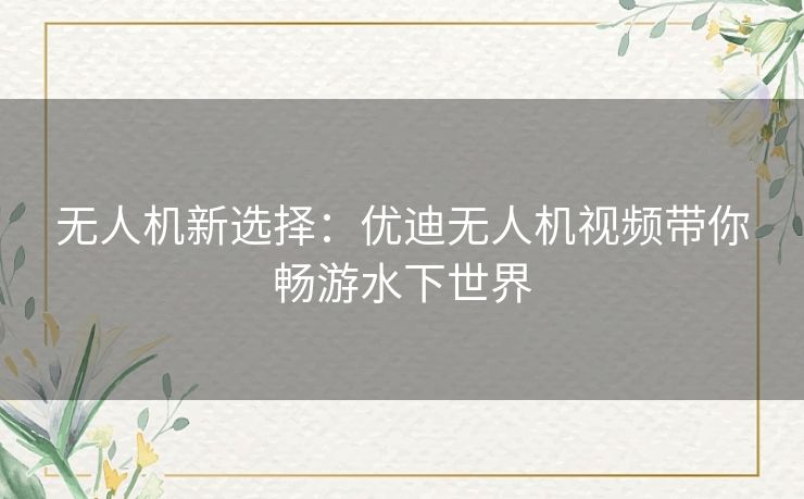 无人机新选择:优迪无人机视频带你畅游水下世界 无人机新选择:优迪无人机视频带你畅游水下世界
