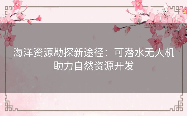 海洋资源勘探新途径:可潜水无人机助力自然资源开发 海洋资源勘探新途径:可潜水无人机助力自然资源开发