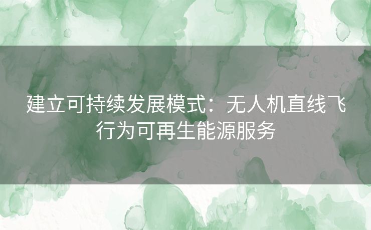 建立可持续发展模式:无人机直线飞行为可再生能源服务 建立可持续发展模式:无人机直线飞行为可再生能源服务
