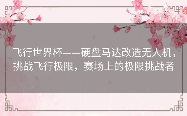 飞行世界杯——硬盘马达改造无人机,挑战飞行极限,赛场上的极限挑战者 飞行世界杯——硬盘马达改造无人机,挑战飞行极限,赛场上的极限挑战者