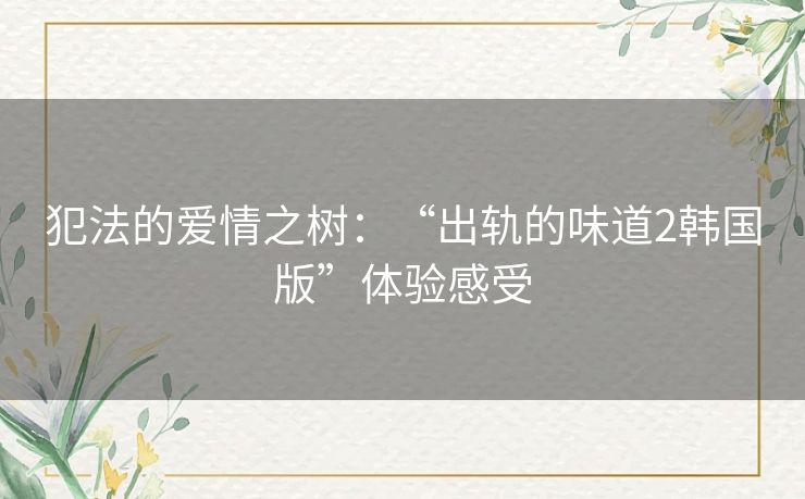 犯法的爱情之树：“出轨的味道2韩国版”体验感受