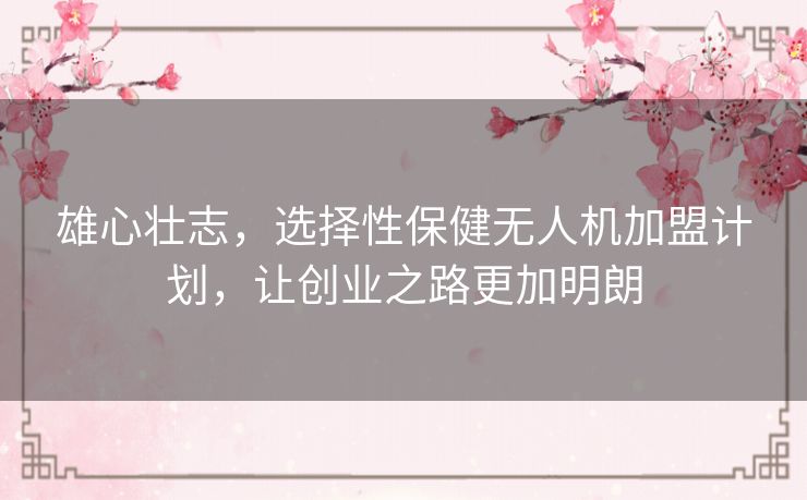 雄心壮志,选择性保健无人机加盟计划,让创业之路更加明朗 雄心壮志,选择性保健无人机加盟计划,让创业之路更加明朗