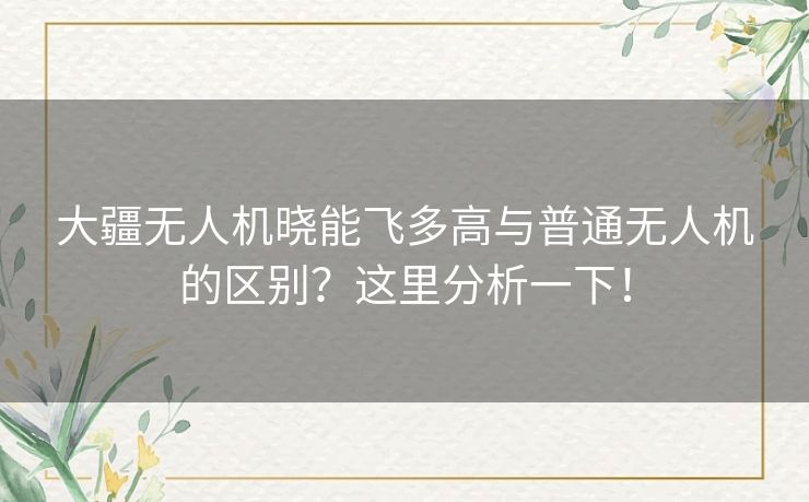 大疆无人机晓能飞多高与普通无人机的区别?这里分析一下! 大疆无人机晓能飞多高与普通无人机的区别?这里分析一下!