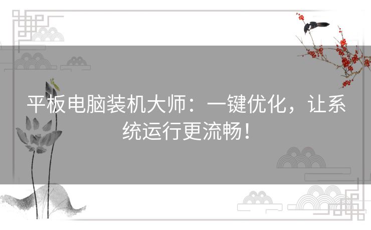 平板电脑装机大师:一键优化,让系统运行更流畅! 平板电脑装机大师:一键优化,让系统运行更流畅!