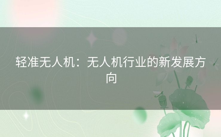轻准无人机:无人机行业的新发展方向 轻准无人机:无人机行业的新发展方向