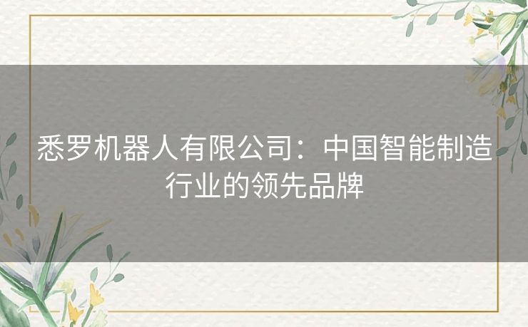 悉罗机器人有限公司:中国智能制造行业的领先品牌 悉罗机器人有限公司:中国智能制造行业的领先品牌