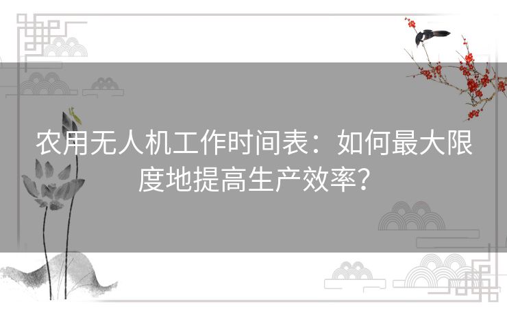 农用无人机工作时间表:如何最大限度地提高生产效率? 农用无人机工作时间表:如何最大限度地提高生产效率?