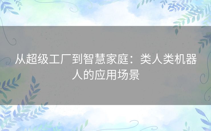 从超级工厂到智慧家庭:类人类机器人的应用场景 从超级工厂到智慧家庭:类人类机器人的应用场景