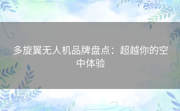 多旋翼无人机品牌盘点:超越你的空中体验 多旋翼无人机品牌盘点:超越你的空中体验