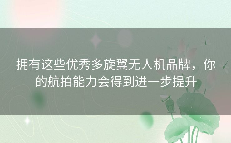 拥有这些优秀多旋翼无人机品牌,你的航拍能力会得到进一步提升 拥有这些优秀多旋翼无人机品牌,你的航拍能力会得到进一步提升