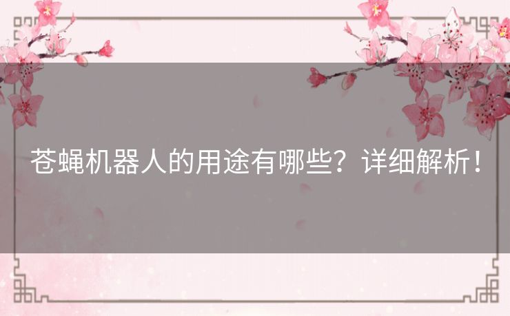 苍蝇机器人的用途有哪些?详细解析! 苍蝇机器人的用途有哪些?详细解析!