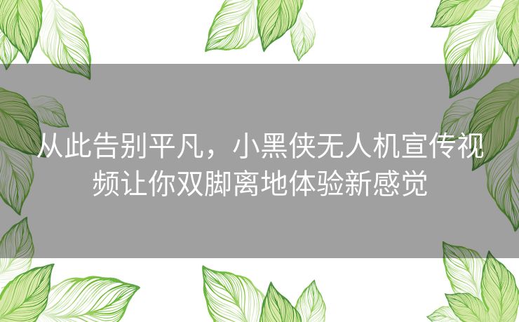 从此告别平凡,小黑侠无人机宣传视频让你双脚离地体验新感觉 从此告别平凡,小黑侠无人机宣传视频让你双脚离地体验新感觉