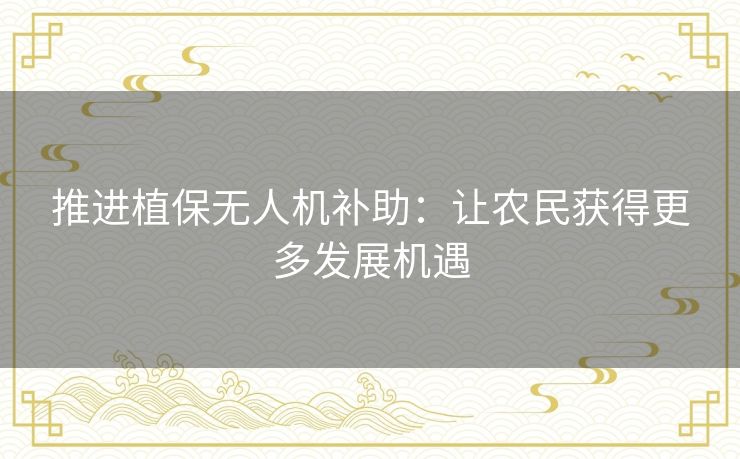 推进植保无人机补助:让农民获得更多发展机遇 推进植保无人机补助:让农民获得更多发展机遇