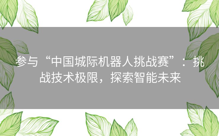 参与“中国城际机器人挑战赛”：挑战技术极限，探索智能未来