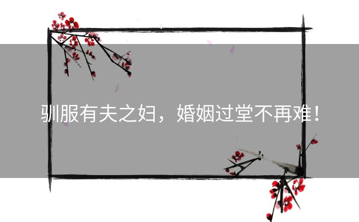 驯服有夫之妇，婚姻过堂不再难！