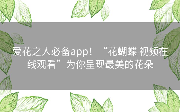 爱花之人必备app！“花蝴蝶 视频在线观看”为你呈现最美的花朵