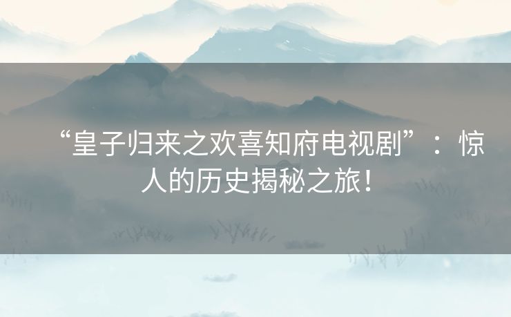 “皇子归来之欢喜知府电视剧”：惊人的历史揭秘之旅！