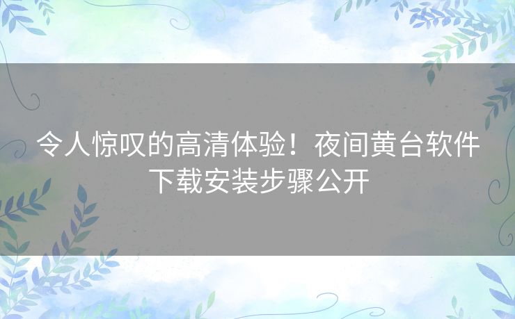 令人惊叹的高清体验！夜间黄台软件下载安装步骤公开